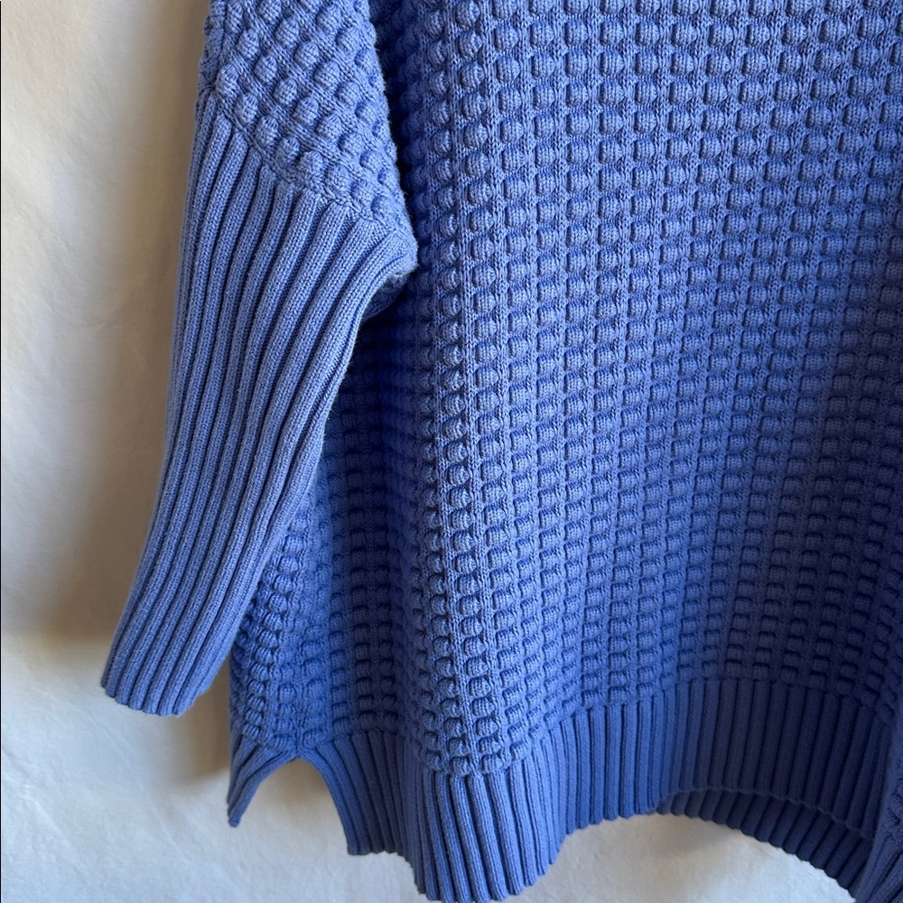 French Connection Luna Mozart cotton waffle-knit sweater in periwinkle, size L - Picture 3 of 7